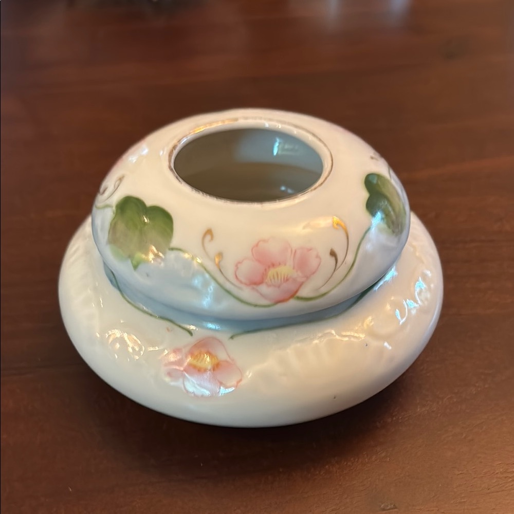 Vtg Japan Porcelain Hair Receiver Hand Painted Floral Vanity Dressing Table